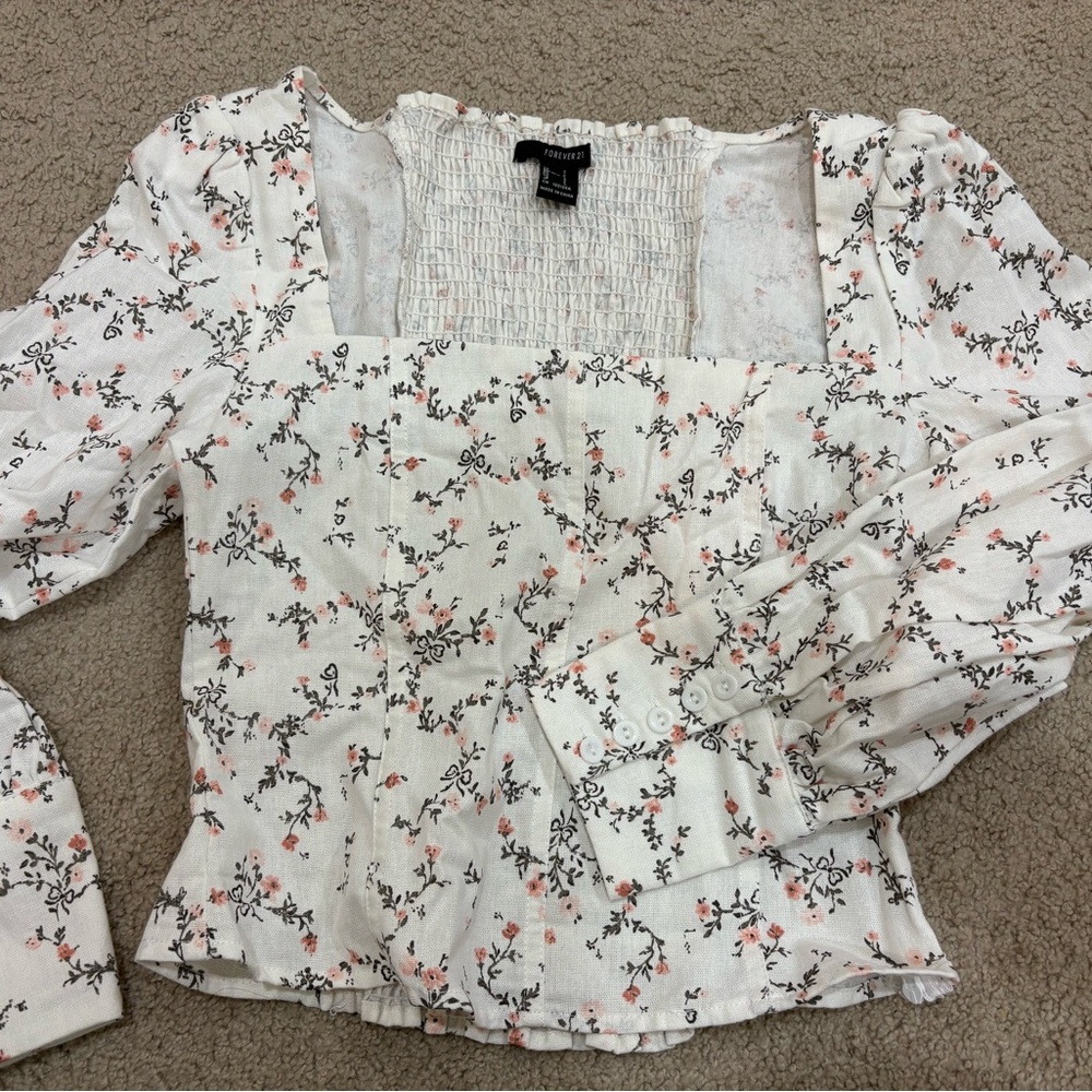 Forever 21 Brown Tan Puff Sleeve Blouse